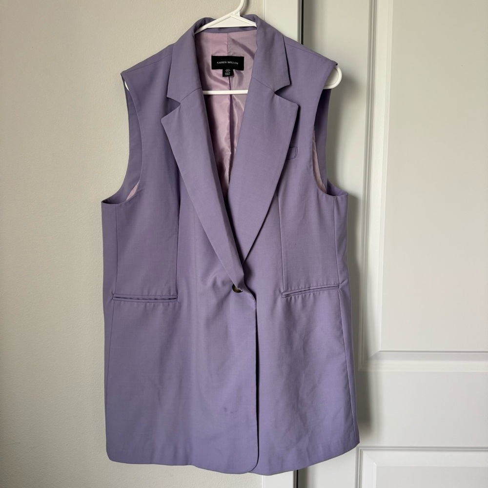Karen Millen Wool Blend Asymmetric Sleeveless Jacket Vest Size 12 Lavender - Picture 4 of 16